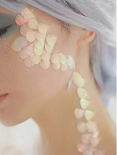 1/3pcs Mermaid Butterfly Pure White Sequin Stage Performance Face Jewelry, Pearl Shell Butterfly Rhinestone Face Sticker, Self-Adhesive No Glue Makeup Decor, Elegant Wedding Makeup Decoration