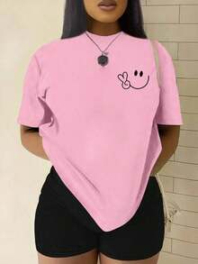 YOKASACamiseta informal de verano para mujer, de cuello redondo, ajustada y manga corta, con estampado de pintura al óleo, floral, de corazones, de cerezas y de letras. Tejido informal sencillo, estilo deportivo, ideal para el día a día y para una cita de San Valentín..1 pcs,180g Pure Heavy,95%Polyester 5%Spandex - Rosa - YH463 - Ver 3