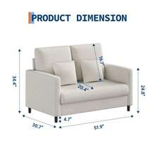 Sofá biplaza, sofá biplaza de 52 pulgadas para espacios pequeños, silla decorativa de mediados de siglo, marco de madera maciza, montaje sin herramientas, cómodo sofá para dormitorio - Beis - Ver 2