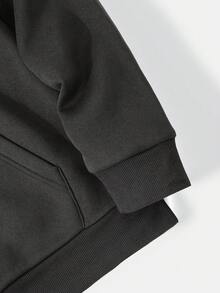 Simple Studio | Áo Hoodie Nam Màu Trơn Tay Dài Vai Rủ Có Dây Rút Túi, Phong Cách Thường Ngày, Thu/Đông, Mùa tựu trường - Màu xám đen - Xem 6