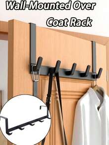 5-Hook Metal Wall Mounted Over The Door Hanger Rack, Space Saving Towel, Clothes And Accessory Storage Organizer - Suitable For Kitchen, Bathroom And Bedroom, Bathroom Towel Rack - Multicolor - View 1