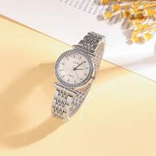 4pcs/Set JUSMI Women's Round Full Diamond Wrist Watch & Bracelet Set, Elegant & Sweet Quartz Watch Combination, Suitable For Gifts, Valentine's Day, Christmas, No Gift Box - Silver - View 6
