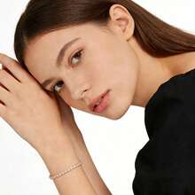 MDFUN 18K White Gold/Yellow Gold Plated Cubic Zirconia Tennis Bracelet, 5mm Cubic Zirconia Pendant Bracelet, Unisex - Gold - View 5