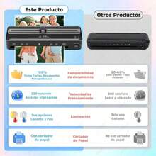 Laminadora caliente/fría A4, laminadora 6 en 1 con película de 300 mm y cortador, cortador de esquinas, perforadora, precalentamiento de 60 segundos, 320 mm/min, 55 dB, A4/A5/A6/A7/3R/2R, adecuada para uso doméstico o de oficina. - por defecto - Ver 8