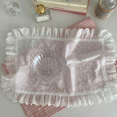 Bộ 1/2/6 tấm lót bàn và khăn ăn trang trí ren thêu hoa, phông nền chụp ảnh phong cách tối giản kiểu .