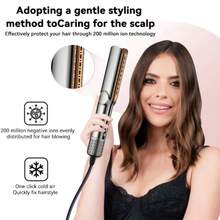 UKLISS Gray Gold/Black Rose Gold 2-In-1 Multi-Functional Hair Styler (200M Negative Ions For Frizz-Free Shine) | Negative Ion Hair Straightener & Hair Dryer | High-Power High-Speed Airflow + Fast Heating | 3 Adjustable Temp Settings + LCD Digital Display - EU F Type Plug(220-240V) - View 4
