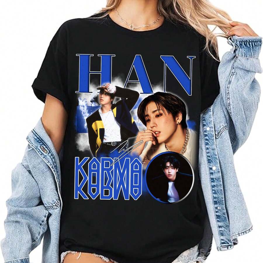 Stray Kid Karma T-Shirt, Stray Kid Karma Album Shirt, Stray Kid Ceremony Shirt, Stray Kid DominATE SKZOO World Tour 2025 Tee - 黑色 - 查看 1
