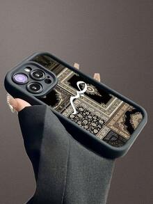 黑色金色波斯地毯图案搭配阿拉伯书法图案手机壳，创意个性化高端中东红色图案标语设计，黑色磨砂质感全包覆式防尘防水软壳，兼容 17/16/15/14/13/12/11/Pro/ProMax/X/XR/XS/XSMAX/7/8/PLUS和Galaxy机型，生日和节日送给朋友、家人、情侣的理想礼物。 - 黑色 - 查看 4