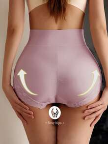 Women's High Waist Lace Sexy Tummy Control Lift Butt Seamless Thin Waist Shaping Shorts - Baby Pink - View 4