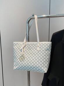 Túi tote đeo vai in họa tiết toàn thân, quà tặng Ngày của Mẹ cho mẹ, túi tote in chữ retro, túi đeo vai dung tích lớn, túi xách tay hoàn hảo cho việc đi làm. - trắng - Xem 5