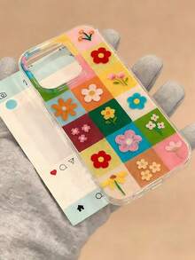 Funda de teléfono con flores de cuadrícula colorida para iPhone 17, 17 Pro Max, 16 Pro Max, 16 Pro, 16 Plus, 15 Pro Max, 15 Pro, 15 Plus, 12 Pro Max, 12 Pro, adecuada para uso diario por mujeres - Multicolor - Ver 3