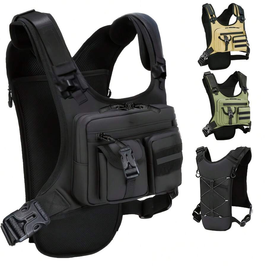 Men's And Women's Hydration Backpack Vest - Heavy Duty Running, Hiking, Cycling Chest Bag With MOLLE System, Compatible With Hydration Bladders (Bladder Not Included), Padded Shoulder Straps And Multiple Compartments, Men's Waist Bag, Belt Bag - 綠色 - 查看 1