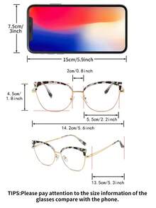 1 Cặp kính nữ in họa tiết da báo, phối vàng, kiểu mắt mèo, gọng kim loại TR, gọng mỏng thời trang, gọng trong suốt, có thể tùy chỉnh theo sở thích cá nhân. - Nhiều màu - Xem 5