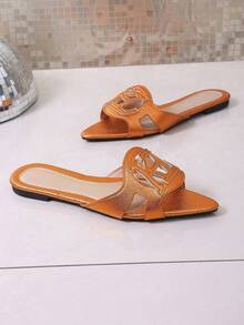 Dép hình chữ H thời trang xuân/hè mới cho nữ, dép xăng đan kiểu La Mã quai ngang thoải mái, dép đế bằng dập nổi màu đen/be/nâu, dép đế xuồng đính đá dày dặn kiểu Pháp sang trọng được các blogger khuyên dùng, giày đi biển mùa hè, dép ngoài trời tối giản, dép đế bằng họa tiết da cá sấu với quai kim loại trang trí. - Màu Cam cháy - Xem 2