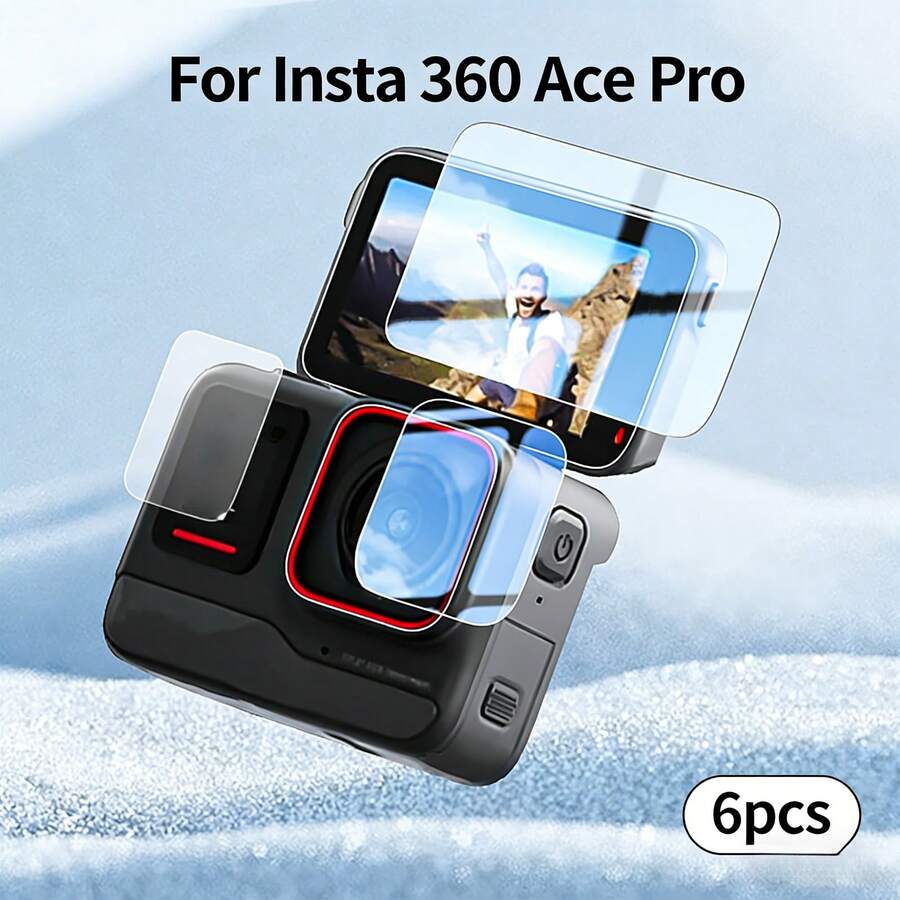6pcs Tempered Glass Screen Protector + Lens Protector, Compatible With Insta360 Ace Pro Camera, 9H Hardness, Scratch-Resistant - 6pcs - View 1