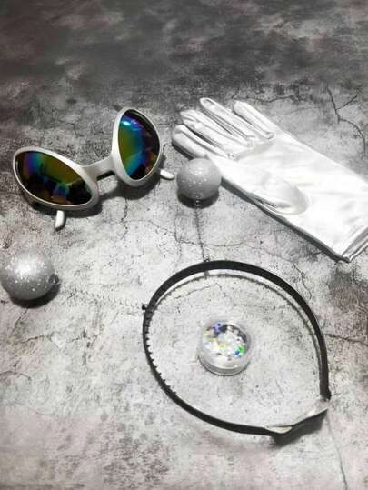 Glittery Alien Costume Accessories Set For Holiday Party, Cosplay, Halloween, Valentine's Day - Glasses, Headband, Mask, Gloves, Hair Decorations, Novelty Party Supplies, Christmas, Carnival