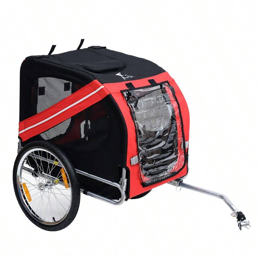Aosom Dog Bike Trailer Pet Cart Bicycle Wagon Cargo Carrier Attachment For Travel With 3 Entrances Large Wheels For Off-Road And Mesh Screen - Red/ Black - Red1 - View 1