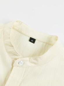 1pc Men's Outdoor Shirt, Sporty & Breathable, Soft Fabric, Single-Breasted Closure, Stand Collar, Chest Pocket, Solid Color, Regular Sleeve, Suitable For Outdoor Activities, Camping, Vacation And Casual Wear - Beige - View 4