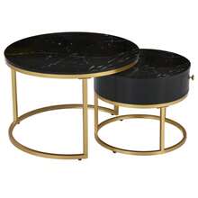 (Original Reference: WF303615AAA) Modern Nesting Coffee Table, Glossy Marble Pattern, Set Of 2 Round Coffee Tables, Round Nesting Side Table - Black - View 12