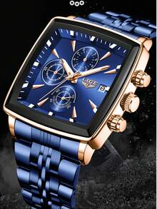 LIGE Men's Fashionable Casual Business Watch Waterproof Luminous Quartz Watch Classic Round Dial Clock Watch Date Design Men - Gold - View 2