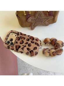 Autumn/Winter Fashion High-Quality Leopard Plush + Lens Holder + Phone Lanyard Protective Phone Case Compatible With IPhone 17/ 16, Applicable To 15 Pro Max/14 Plus/13 Pro Max, Wireless Charging/12/11, Fashionable Anti-Fall Phone Case. Note: Due To The Plush Material, Please Shake Off The Fuzz When Receiving The Item, And It Will Not Easily Shed Fuzz Afterwards. The Photos Were Taken Using Warm Lighting. - Leopard Print + Hanging Rope - View 1