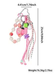 1pc Elegant Fashion Dopamine Braided Tassel Beaded Keychain, Chic Girl Backpack Charm Accessory - A - View 11