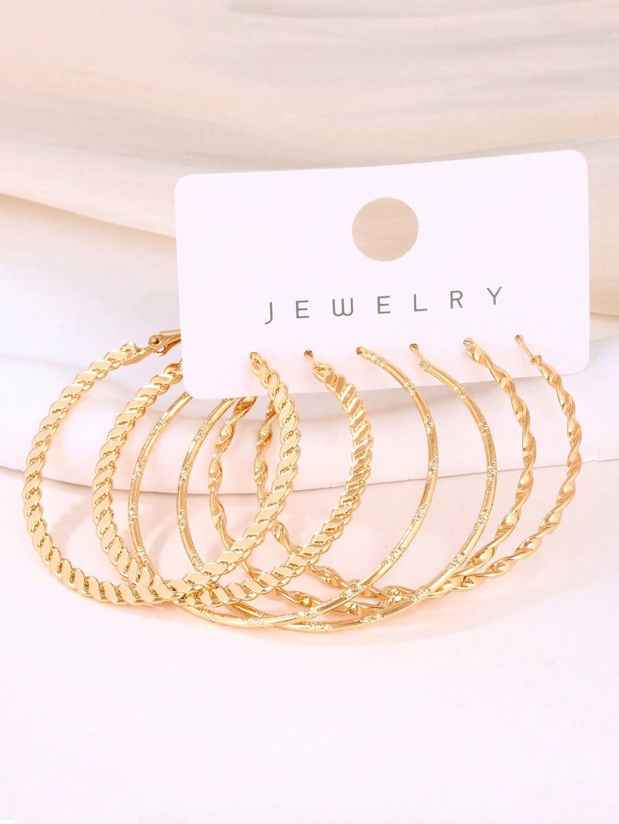 3 Pairs Gold Hoop Earrings Set, Suitable For Daily Wear - Golden Yellow J0378 - View 1