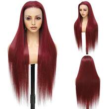 99J Wine Red Synthetic Silky Straight 13x4 Lace Front Wig, Glueless & Hairline, Heat Resistant Fiber, Suitable For Daily & Party Styling, High Density Hair, Elegant Hair Accessory, Silky Texture - S99J - View 2