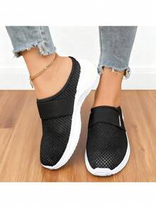 Airy Mesh Slip-On Mule Sneakers – Adjustable Strap Design, Lightweight Cushioned Sole For All-Day Breathable Comfort, Perfect For Casual Daily Errands & Relaxed Outfits - 黑色 - 查看 3
