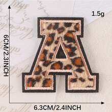 A-Z English Letter Patches, Leopard Print Embroidered Iron-On Stickers, Suitable For Clothing, DIY Name Apparel