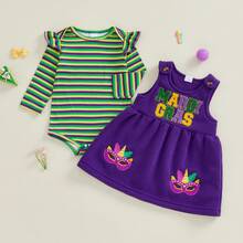 Newborn Baby Girl Carnival Gras Outfit Mask Embroidery Long Sleeve Ruffle Romper Top Infant Skirt Set Little Girl Overall Dress. My 1st Mardi Gras Baby Boy Girl Carnival Outfit, Mardi Gras Baby Girl Outfits 0-18Months (Purple) - 綠色 - 查看 3
