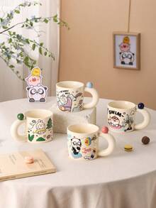 可爱卡通熊动物系列陶瓷马克杯，耐热光滑宽口咖啡杯，创意家居日常饮具，生日、感恩节、圣诞节、家庭聚会等场合送给朋友、情侣的完美礼物。 - 彩色 - 查看 10