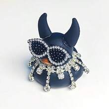 1pc Gothic Rubber Duck With Red Devil Horns, Diamond Necklace & Glasses - Durable PVC Halloween Car Dashboard Decor, Unique Party Accessory, Perfect Gift For Friends, Halloween Decorations - Black Duck - View 3