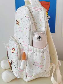 1pc Polka Dot + Puppy Design Backpack, Zipper Closure, Cute Style, Suitable For Students, Travel, All Seasons - Multicolor - View 7
