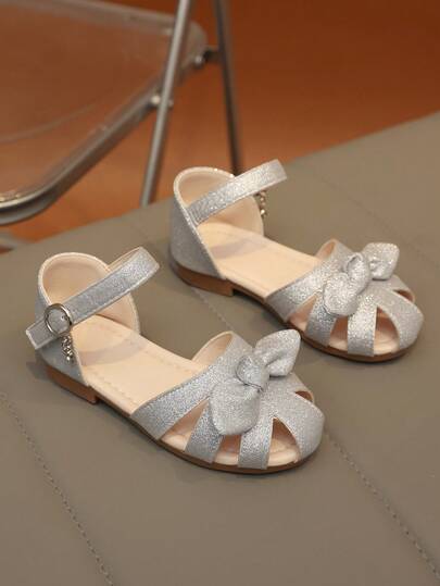 1 Pair New Style Girls' Sandals, Cute, Fashionable, Elegant Flat Sandals, Non-Slip, Comfortable, Lightweight, Suitable For Parties, Casual Daily Wear