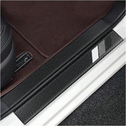 4PCS Tri-Color Door Sill Protectors, Anti-Scratch Carbon Fiber Entry Step Guard Sticker, Universal Car Front/Rear Door Threshold Protection Stripe For Most Vehicles (Red)