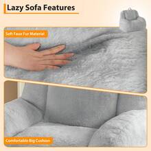 Puf Gigante de Piel sintética, con Relleno, puf para Adultos, sofá Grande y Perezoso con asa, puf Grande - Gris Claro - Ver 4