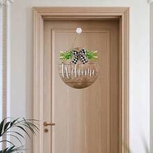 1pc 2D Flat [Brown Wreath Welcome Sign Decor], Front Door Welcome Sign, Brown Wreath Decor For Porch, Farmhouse, Home, Bar, Outdoor, Indoor Hanging Gift, Room Decor, Home Decor, All Year Round, No Electricity Required - Brown - View 2