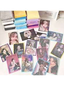 10pcs/Pack 61x91mm Matte Card Sleeves, CPP Laser Cut Heart Holographic Postcards, 3 Inch Top-Open Card Holders, Back To School Season - Multicolor - View 10