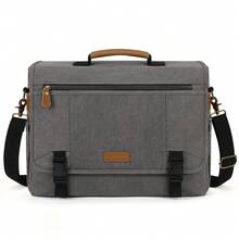 NEWHEY 17-17.3 Inch Men's Canvas Laptop Bag Messenger Bag Briefcase Large Capacity Computer Shoulder Bag With Padded Compartment, Black/Grey - Multicolor - View 11