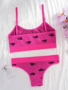 1 Set Seamless Comfortable Breathable Strawberry Pattern Bralette & Panty Set, Sexy Backless Nightclub Style, Party Outfit - Pink - View 2