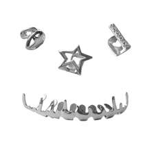 1 Set 5-Pointed Star Combo Zirconia Stone & Asymmetrical Thin Slice Teardrop Shaped Hip Hop Tooth Jewelry Set, Unisex, Gift For Valentine's Day, Party, Everyday Wear - Multicolor - View 6