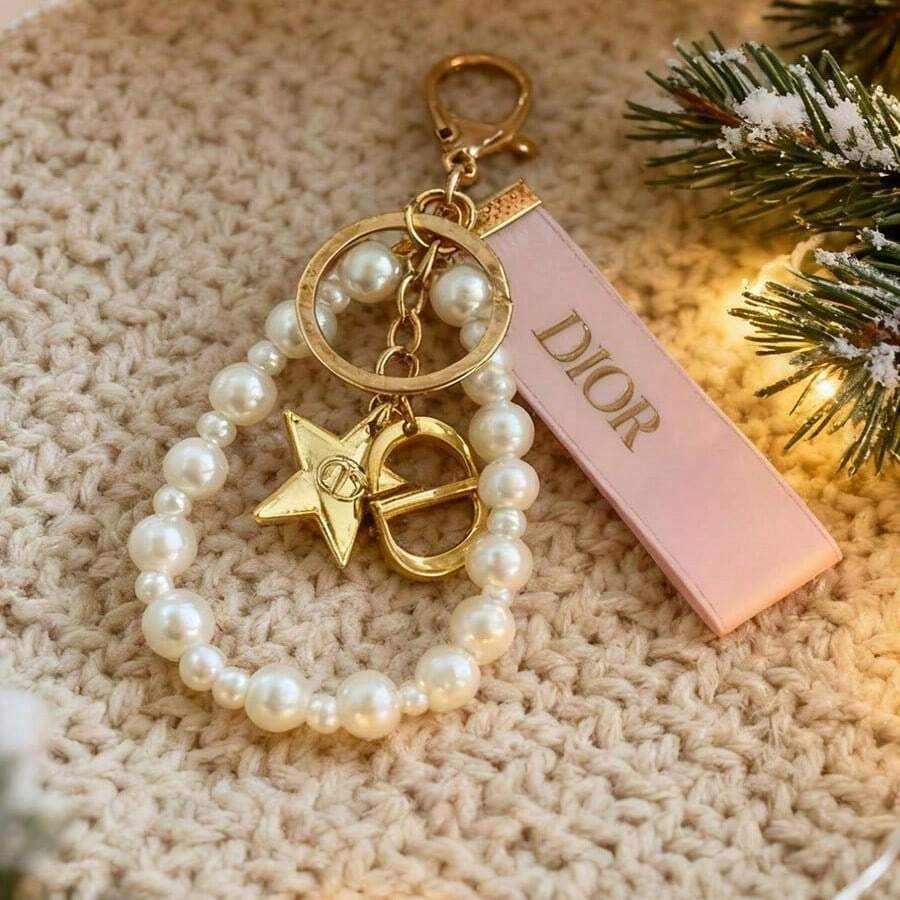 Faux Pearl Bag Charm, Lucky Star Keychain, Christmas Gift - Pink - View 1