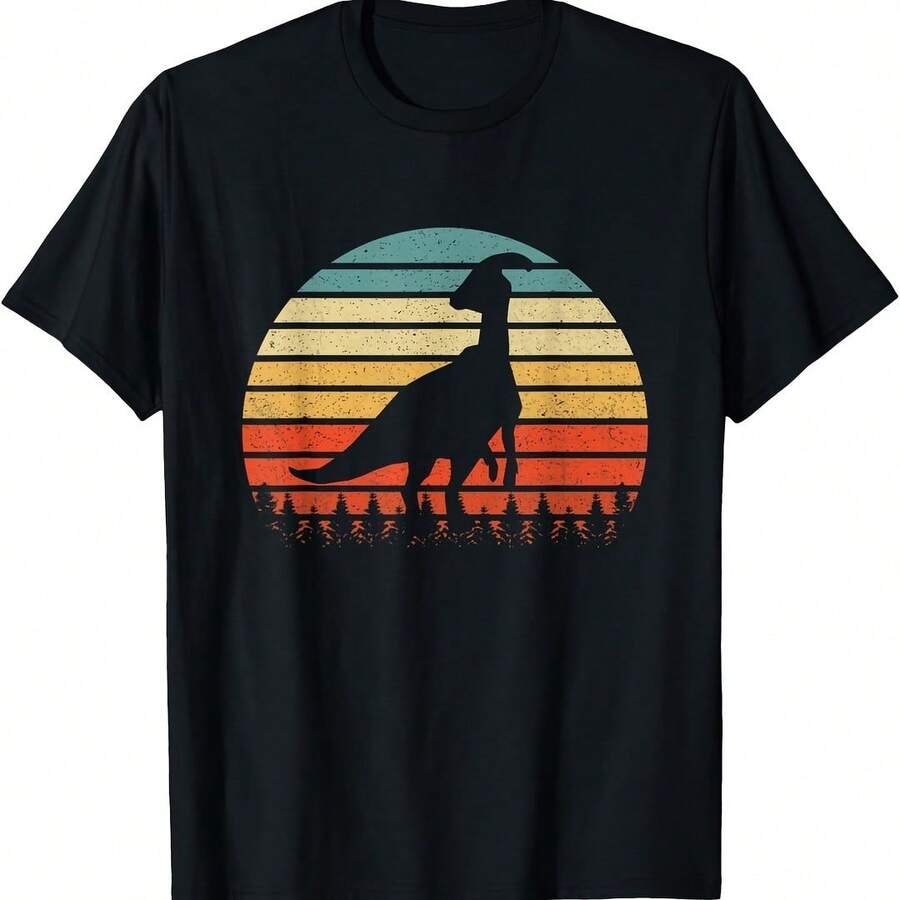 Vintage Paaurolophus Dinosaurus Sun Retro T-Shirt - 綠色 - 查看 1