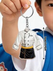1pc Customized Chef Name Tag Keychain - Personalized Cooking Decor Keychain With Chef Uniform Design (White Coat, Black Pants, Gold Trim) - Durable Acrylic Chef Keychain, Personalized Chef Uniform Keychain - Multicolor - View 5