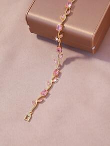 水钻藤蔓锆石叶子造型时尚手链，适合女性日常佩戴和情人节搭配 - 手鍊 - 查看 2