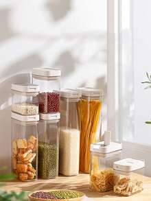 1pc/Set Kitchen Airtight Storage Canister, PET Material Dust-Proof Waterproof Pest-Proof Grain Jar, Stackable Fridge Storage Box, Kitchen Storage Box, Food Storage Box, Rice Storage Box, Suitable For Storing Grains, Rice, Pasta, Flour And Sugar - Transparent White - View 7