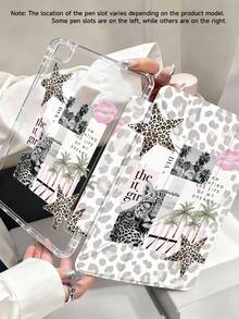 11-Inch Leopard Print, Star, And Palm Tree Pattern Tablet Case Compatible With IPad Air M3 2025/M2 2024, Compatible With IPad Air 5th Gen 2022, Compatible With IPad (A16) 11-Inch 11th Gen 2025, Galaxy Tab, Kindle Paperwhite 12th Gen 2024. Clear Back Panel, Fashionable Pattern Protection Case With Auto Sleep/Wake Function And Air Cushion Protection, Suitable For Gifts And Office Use. - Silver - View 3