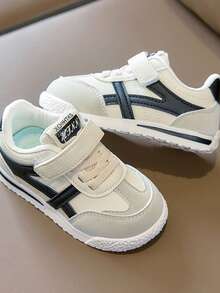 1双黑色简约可爱撞色拼接时尚运动鞋，适合幼儿和小童，复古风格，优质PU鞋面，防滑橡胶厚底，适合休闲穿着、上学、散步、跑步、徒步旅行，2026春夏款 - 黑色 - 查看 4