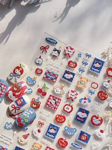 1片装 5D立体美甲贴纸 可爱甜美卡通布贴 泰迪熊饰品美甲贴纸 DIY 3D立体美甲贴花